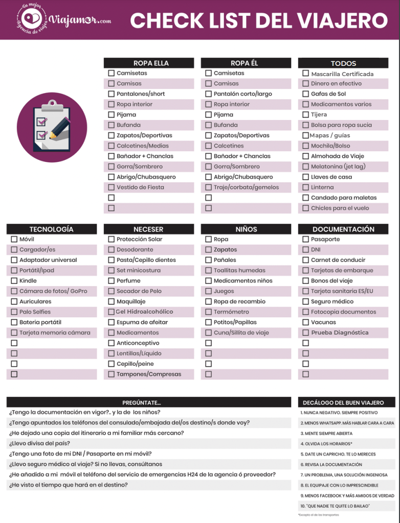 Qué empacar para un viaje? Descarga tu checklist de viaje Viajamor -  Viajamor