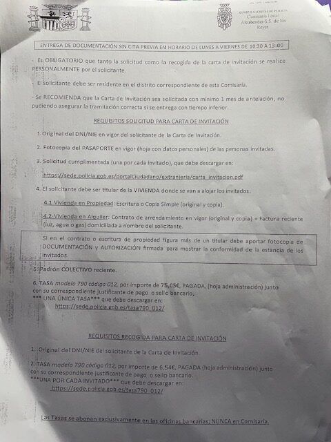 Requisitos carta de invitación a españa