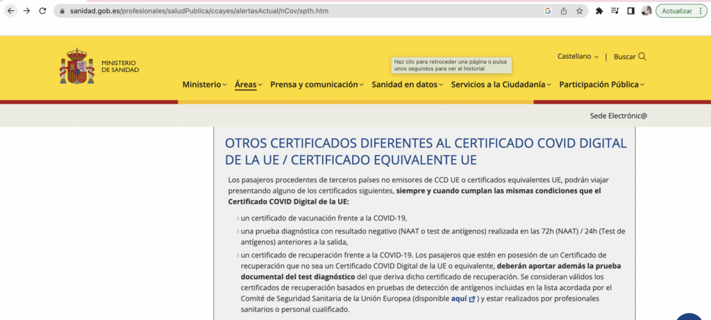 requisitos sanitarios para entrar a españa